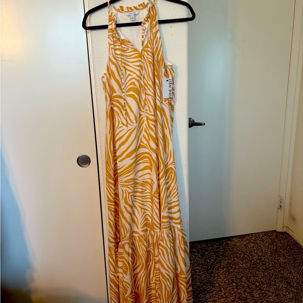 Nine West Zebra Print Maxi Dress in Cream and Tan